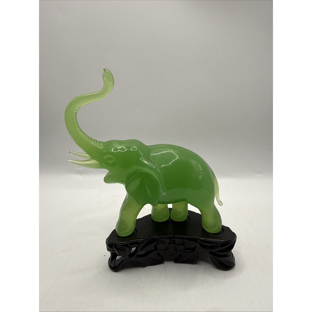Vintage Jade Color Elephant Figure Plastic Made In Hong Kong 4" Knick Knack